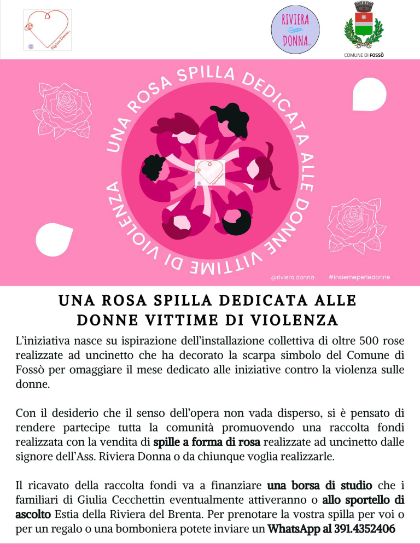 Una rosa spilla dedicata alle donne vittime di violenza 