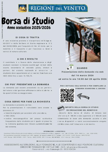 Bando Regionale Borsa di studio per l'anno scolastico 2025-2026